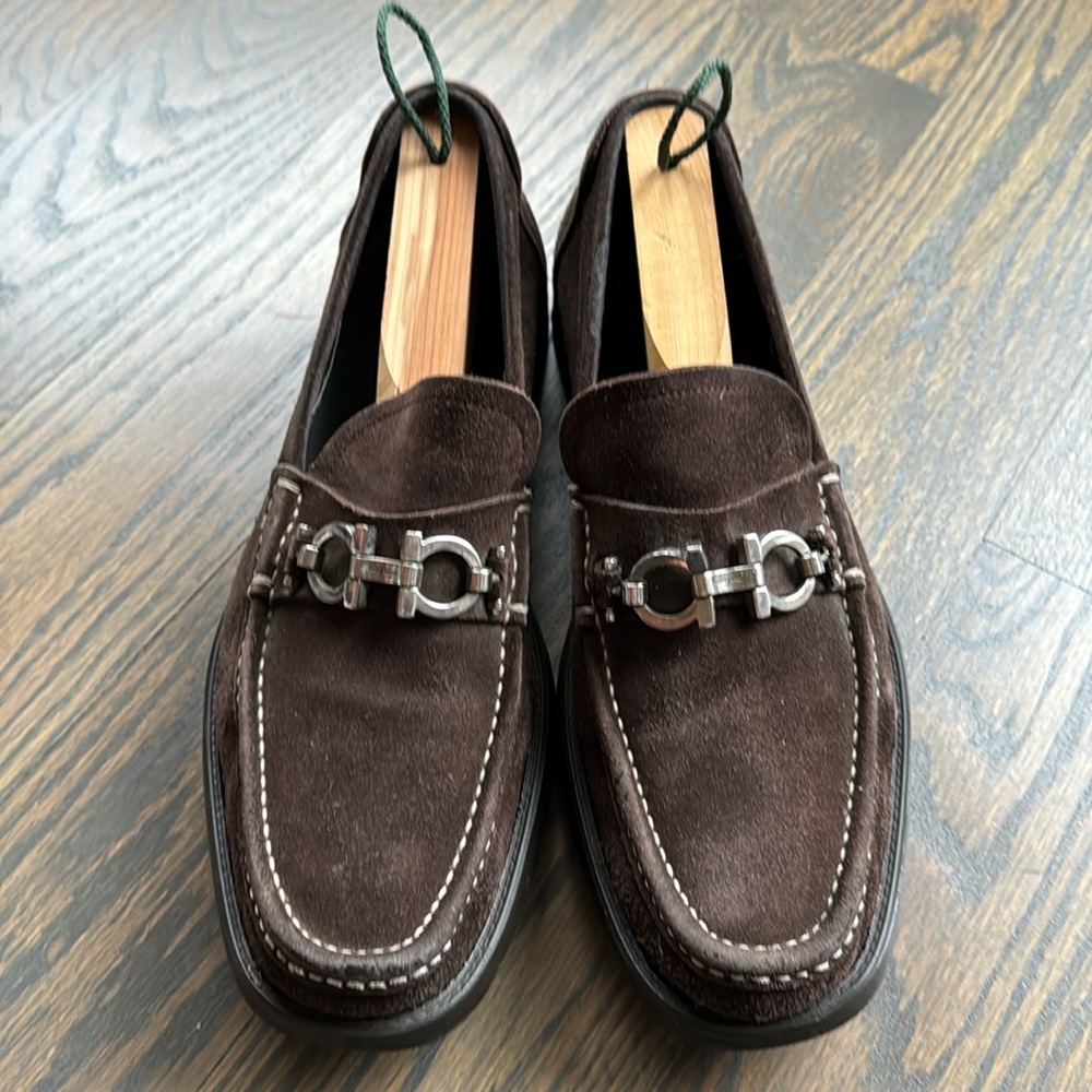 Men’s Salvatore Ferragamo Brown Suede Loafers Lug Sole Size 8D